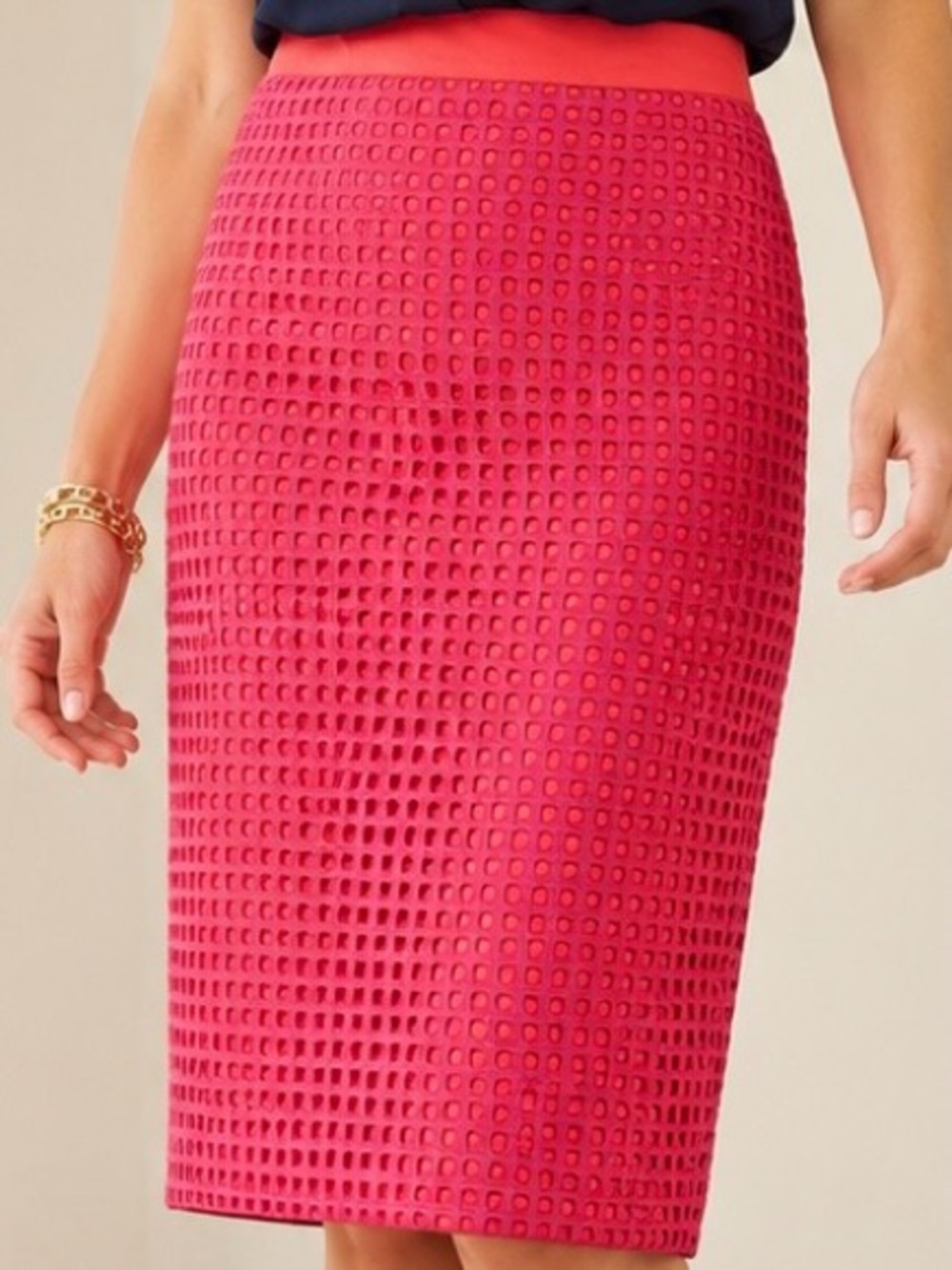 NWOT Talbots Pink & Orange Cotton Eyelet Pencil Skirt Size 10